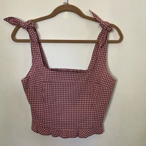 Red gingham corset top with tie detail